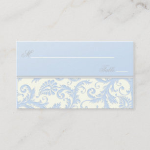 Ivory and Blue Damask Placecards
