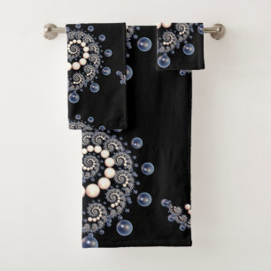 Ivory and Blue Pearl Spiral Bath Towel Set