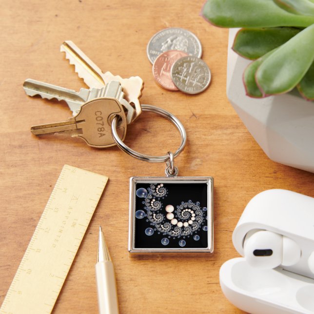 Ivory and Blue Pearl Spiral Key Ring (Desk)