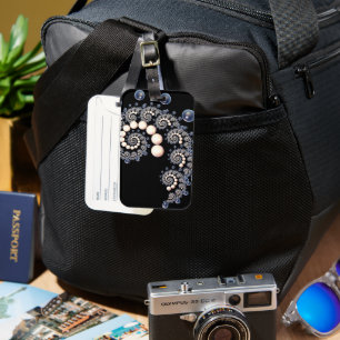 Ivory and Blue Pearl Spiral Luggage Tag