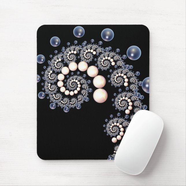 Ivory and Blue Pearl Spiral Mouse Pad (With Mouse)