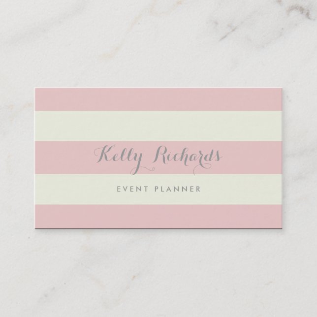 Ivory and Blush Pink Stripes Pattern Business Card (Front)