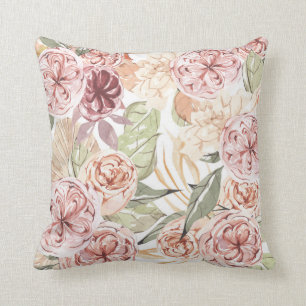 Ivory and Blush Vintage Watercolor Floral Accent Cushion