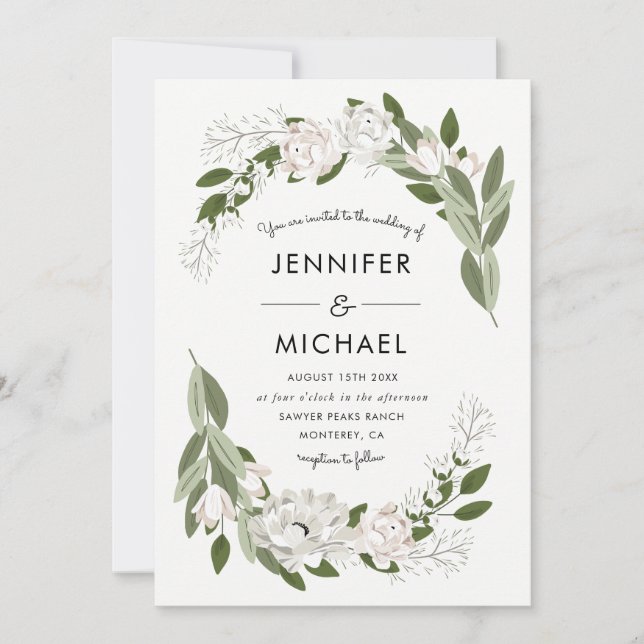 Ivory and Blush Wedding Sprigs Invitation (Front)