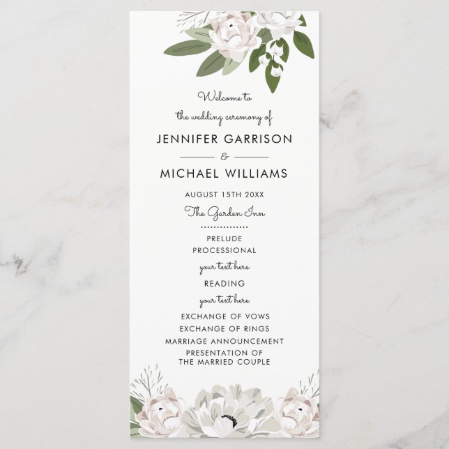 Ivory and Blush Wedding Sprigs Program (Front)