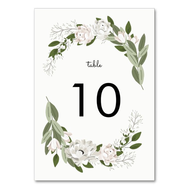 Ivory and Blush Wedding Sprigs Table Number (Front)