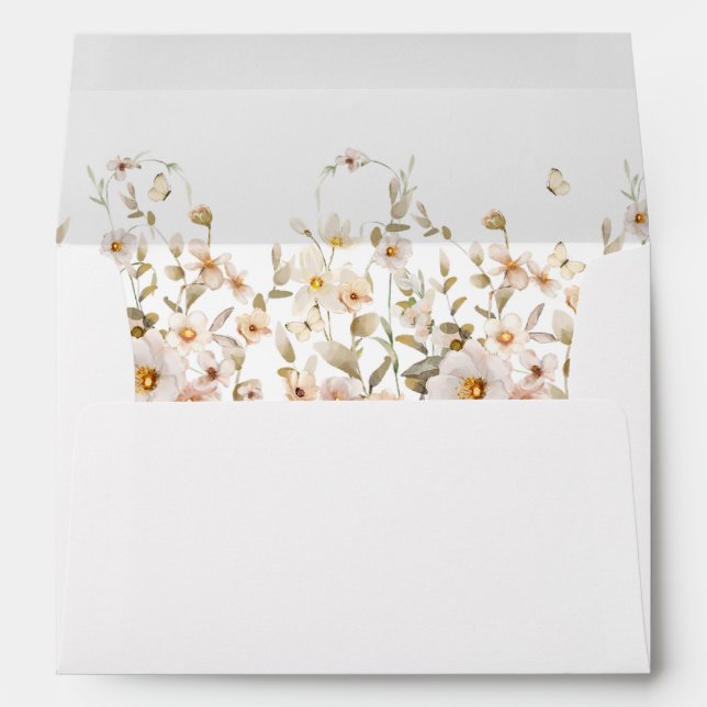 Ivory and Blush Wildflower Wedding Envelope (Back (Bottom))