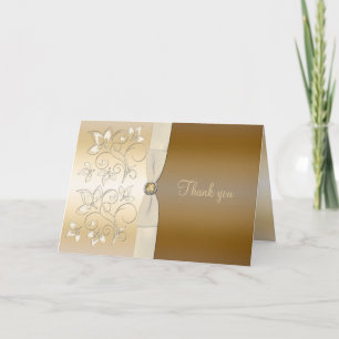 Ivory and Bronze Floral Thank You Card