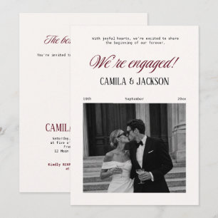 Ivory and Burgundy Engagement Party Announcement 