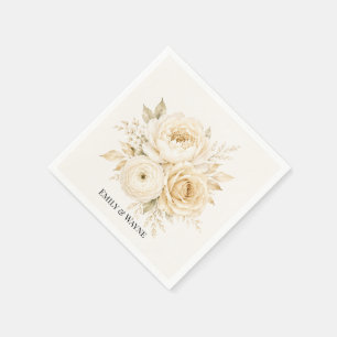 Ivory and Champagne Pearl White Floral Wedding Napkin