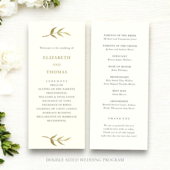 ivory and gold custom wedding program  (modern elegant ivory and gold double sided wedding program  template thats easy to customize )