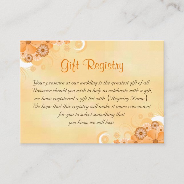Ivory and Gold Floral Wedding Gift Registry Enclosure Card (Front)