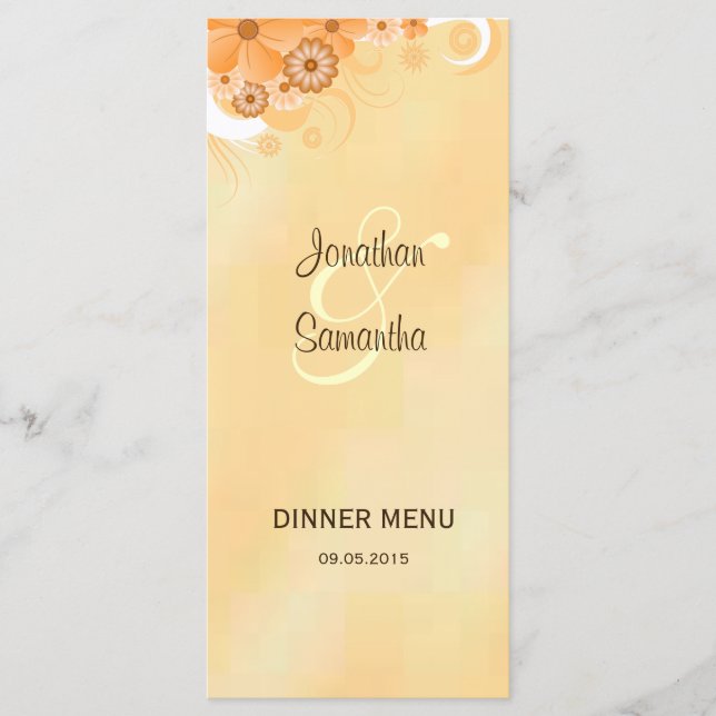 Ivory and Gold Hibiscus Floral Dinner Menu Cards (Front)