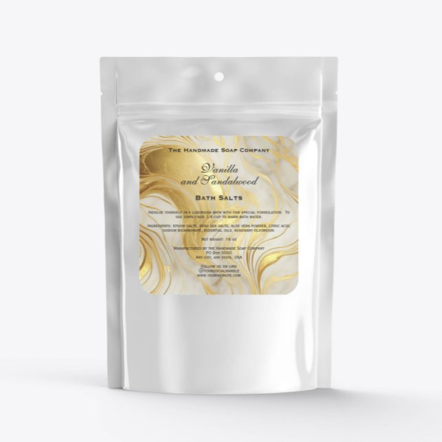 Ivory and Gold Marble Bath Salts Pouch Label (Creator Uploaded)