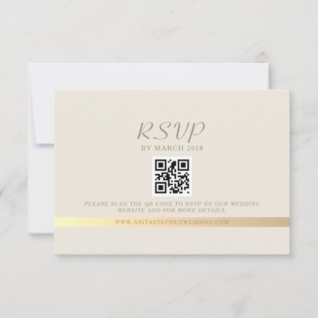 Ivory and Gold QR Code Wedding RSVP Card (Front)