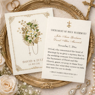 Ivory and Gold Wedding Floral Rosary Prayer Card