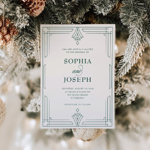 Ivory and Green Elegant Holiday Wedding Invitation