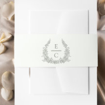 Ivory and Green Monogram Crest Wedding Belly Band
