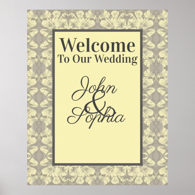 Ivory and Grey Floral Announcement Poster (Front)