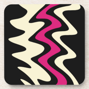 Ivory and Hot Pink Wavy Stripes Coaster