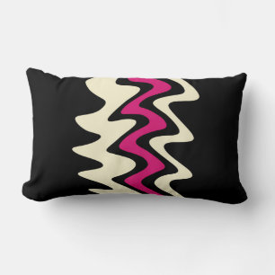 Ivory and Hot Pink Wavy Stripes Lumbar Cushion