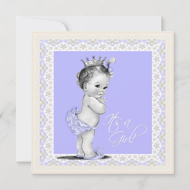 Ivory and Lavender Baby Girl Shower Invitation (Front)