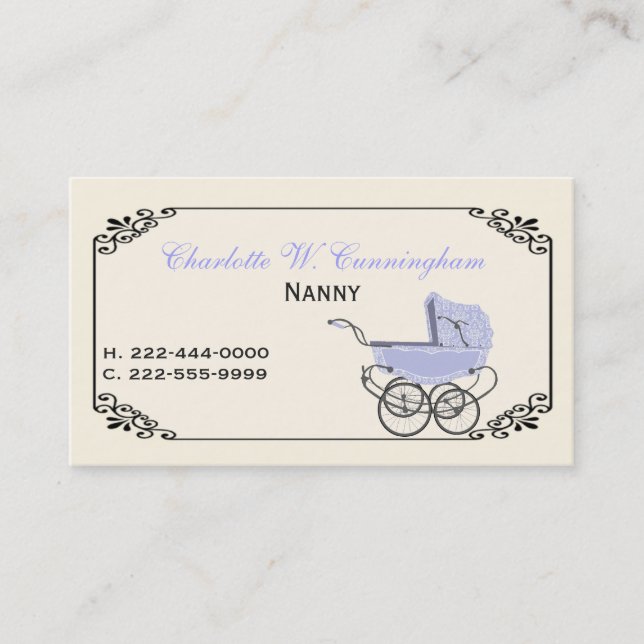 Ivory and Lavender Nanny Custom Business Card (Front)