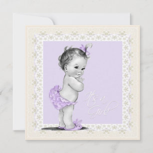Ivory and Lavender Vintage Baby Girl Shower Invitation