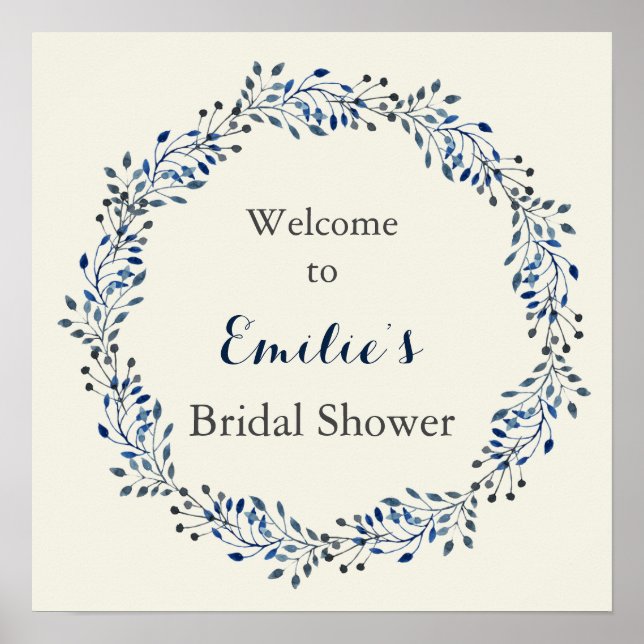 ivory and navy Floral bridal shower Welcome Sign (Front)