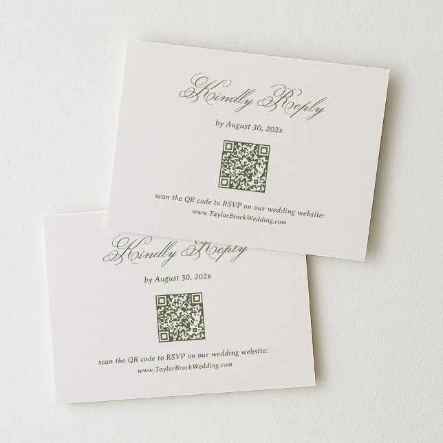 Ivory and Olive Green Wedding RSVP Qr Code Enclosure Card (Creator Uploaded)