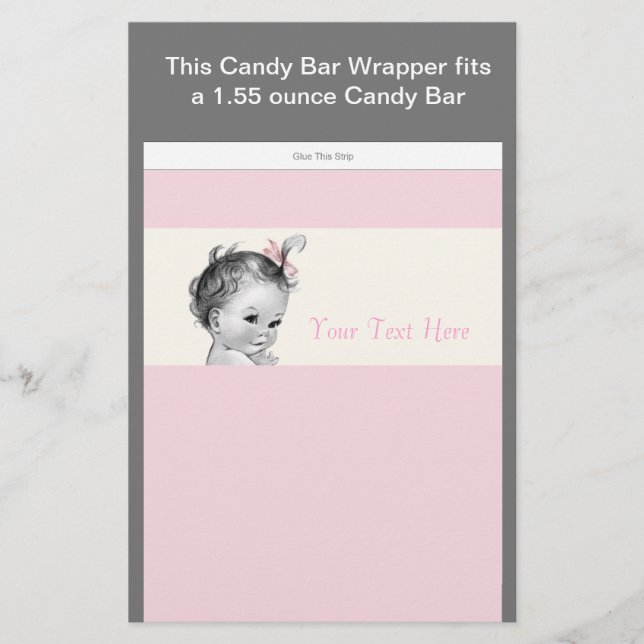 Ivory and Pink Baby Shower Candy Bar Wrapper (Front)