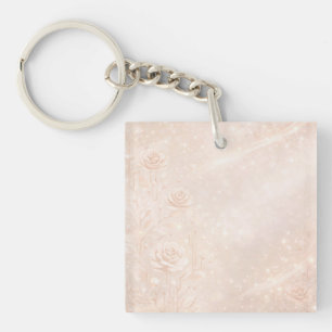 Ivory and rosegold accents florals AI art Key Ring
