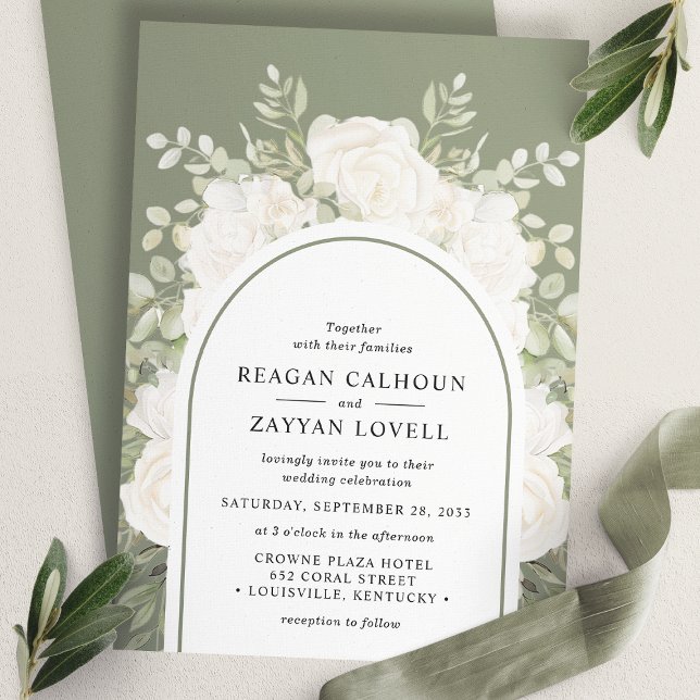 Ivory And Sage Elegant Arch Floral Wedding Invitation (Creator Uploaded)