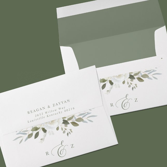 Ivory And Sage Elegant Floral Wedding Envelope (Creator Uploaded)