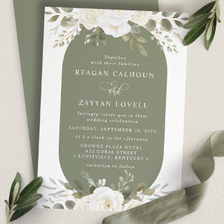 Ivory And Sage Elegant Floral Wedding Invitation
