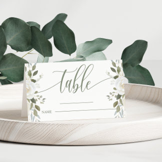 Ivory And Sage Elegant Floral Wedding Table Place Card