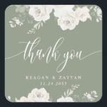 Ivory And Sage Elegant Floral Wedding Thank You Square Sticker<br><div class="desc">Express your gratitude in style with our Ivory and Sage Elegant Floral Wedding Thank You Square Sticker. These beautifully designed stickers feature a delicate arrangement of ivory flowers and sage greenery, creating a charming and sophisticated look. Perfect for sealing thank you notes, wedding favours, or even adding a personalised touch...</div>