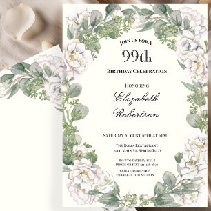 Ivory and Sage Green Floral 99th Birthday Invitation