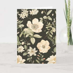 Ivory and Sage Green Floral on Black Card