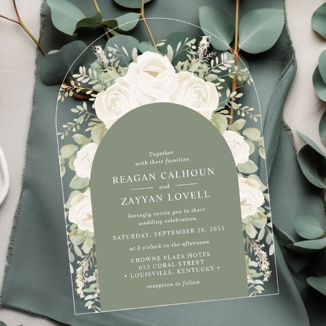 Ivory And Sage Modern Arch Elegant Floral Wedding Acrylic Invitations (Creator Uploaded)