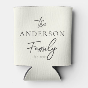 Ivory and Warm Black Hand Written Family Name Can Cooler