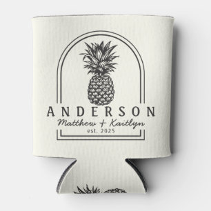 Ivory and Warm Black Pineapple Wedding Arch & Name Can Cooler