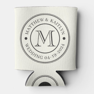 Ivory and Warm Black Wedding Monogram Can Cooler