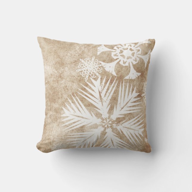 Ivory and White Christmas Snowflakes Cushion (Front)