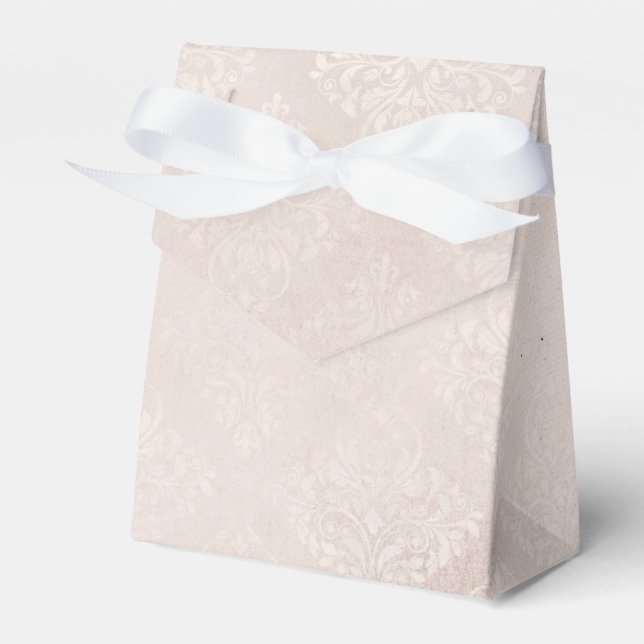 Ivory and White Grunge Distressed Damask Favour Box (Front Side)