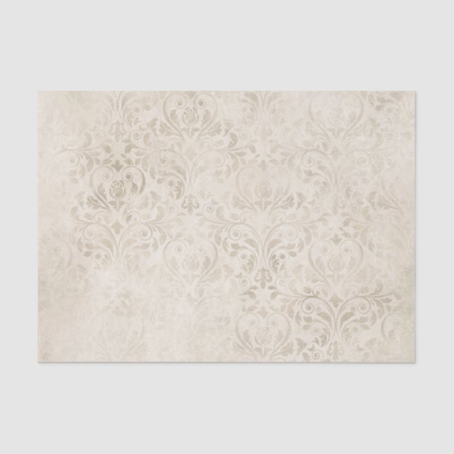 Ivory and White Vintage Damask Tissue Paper (Front)
