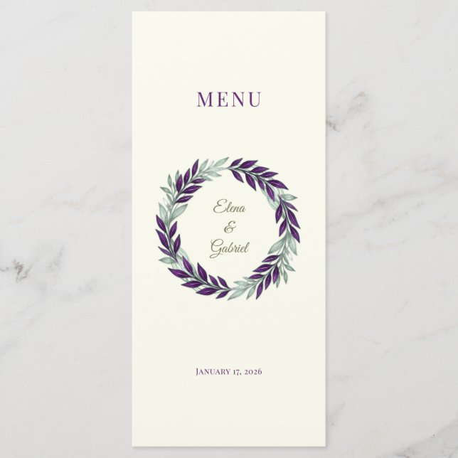 Ivory and Wreath Wedding Menu (Front)
