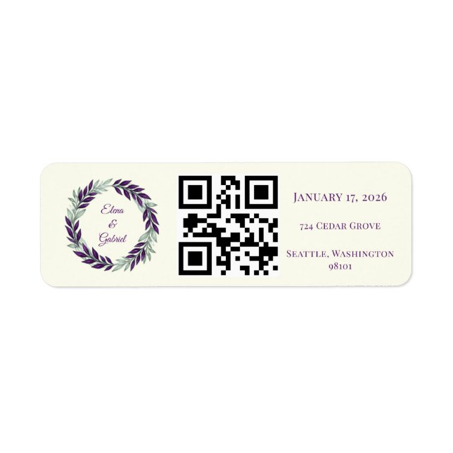Ivory and Wreath Wedding  Return Address Label (Front)
