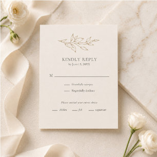 Ivory & Antique Gold Botanical Wedding RSVP Card