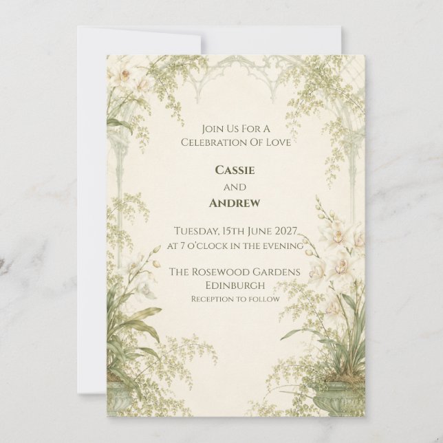 Ivory Art Nouveau Scroll Wedding Invitation (Front)